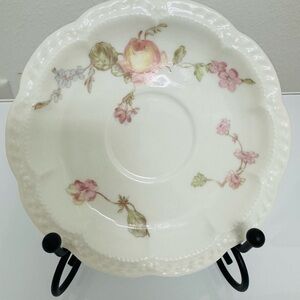 Antique Haviland Limoges France Floral Saucer Pink Roses Scalloped Porcelain